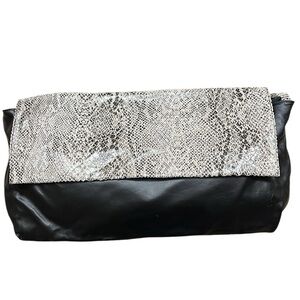 Paravidino Italian Leather Faux Snakeskin Black and Gray Large Clutch
